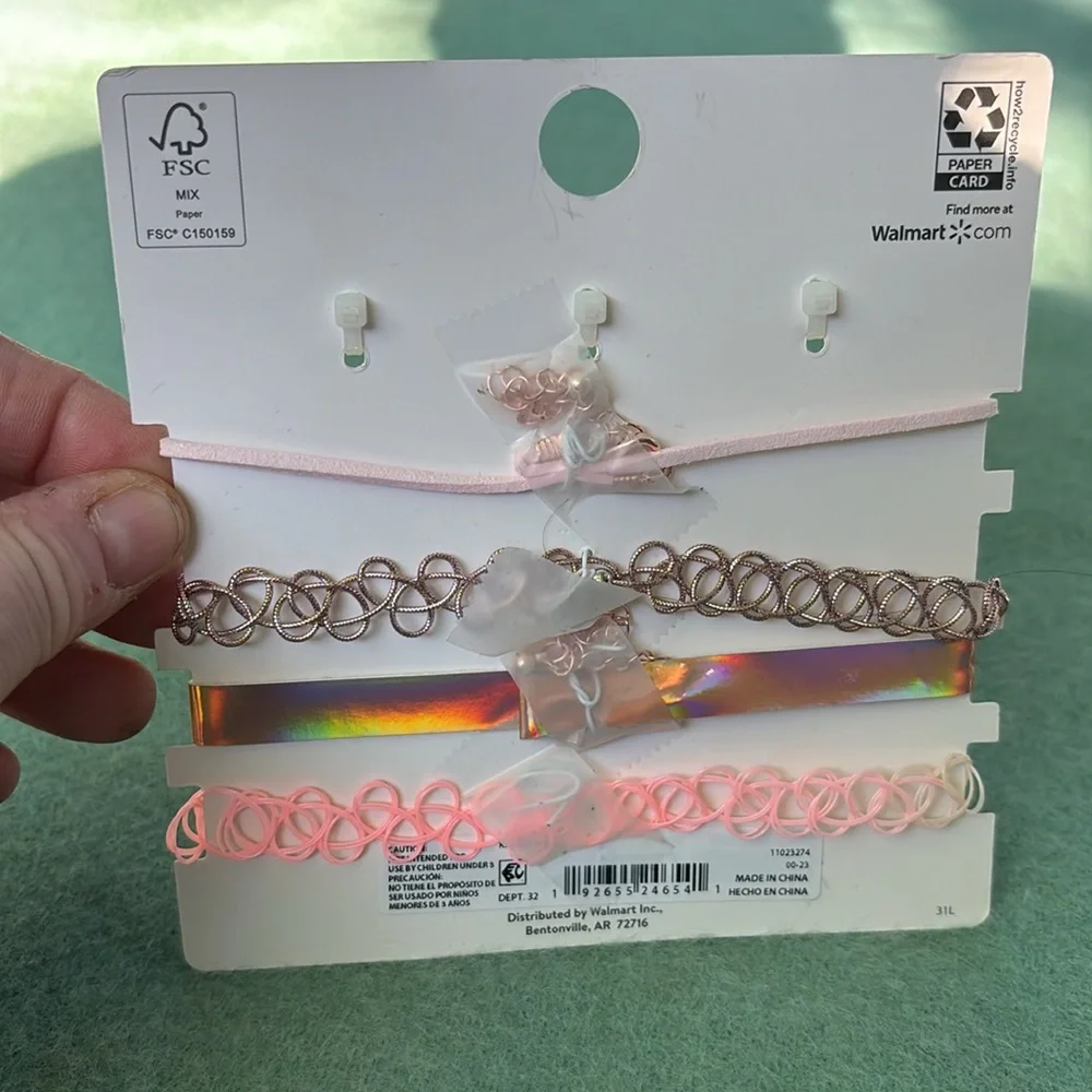 NWT Wonder Nation 4 12” Chokers 2 Extenders 3 Rings Set Butterfly Love Stretch